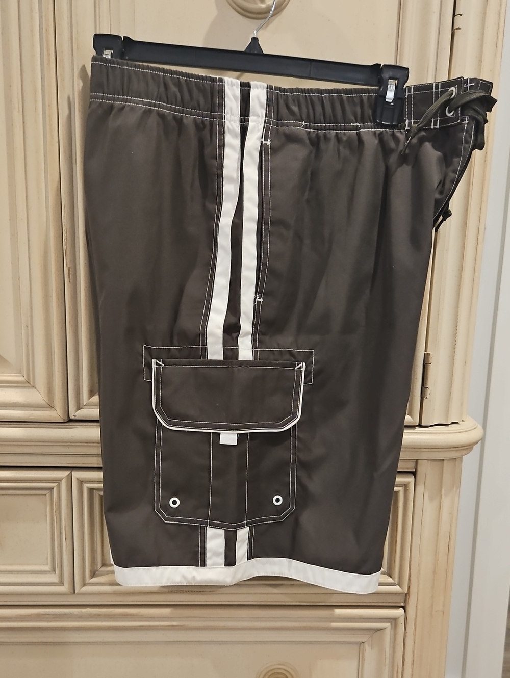 Joe Boxer Brown Swim Cargo Shorts with White Stripes